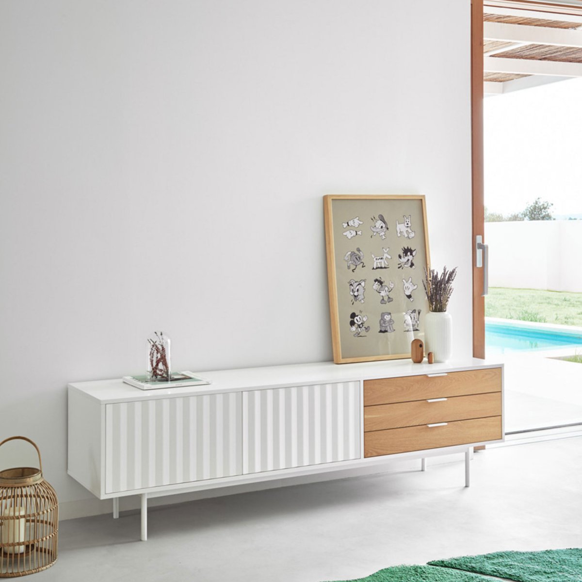 Meuble TV 2 portes, 3 tiroirs en bois L180cm- SIERRA blanc, TEULAT