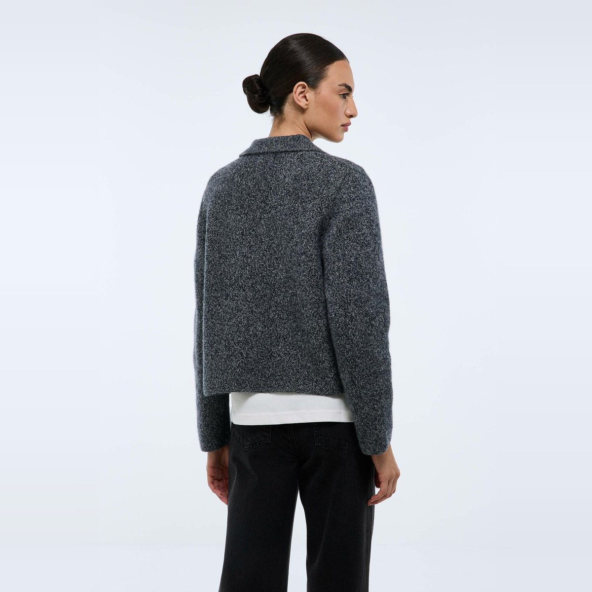 Veste en maille avec poches à rabat gris chine fonce, MONOPRIX