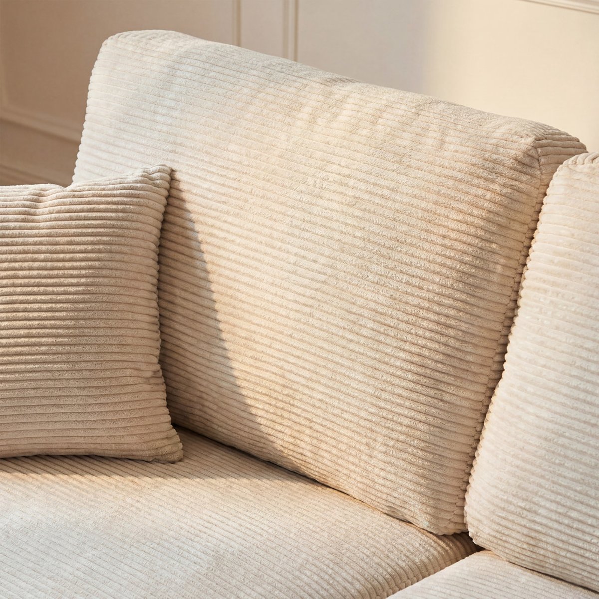 Canapé d'angle convertible réversible 4 places en velours côtelé- JUL beige, DRAWER