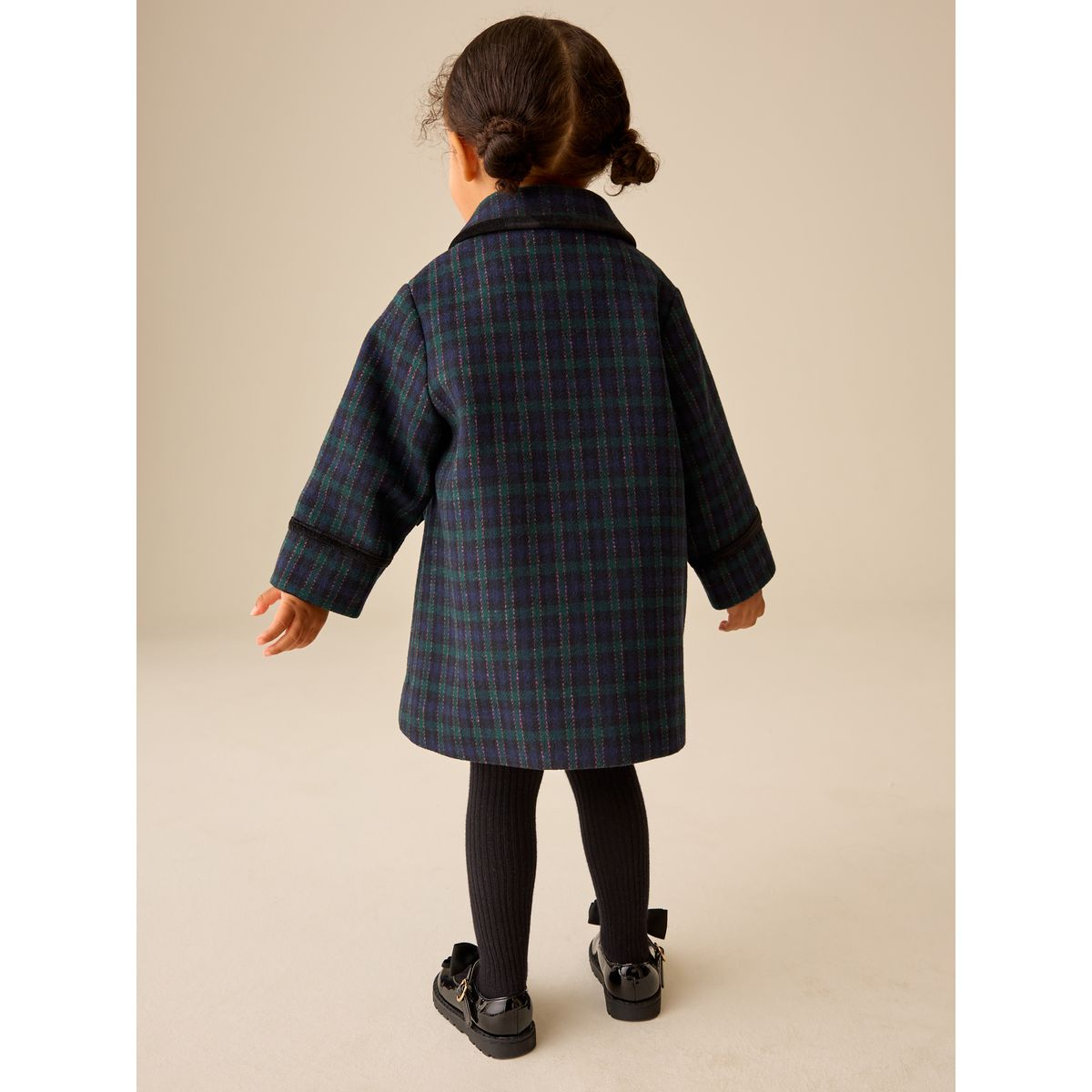 Manteau en laine mélangée à nœuds bleu marine à carreaux, NEXT