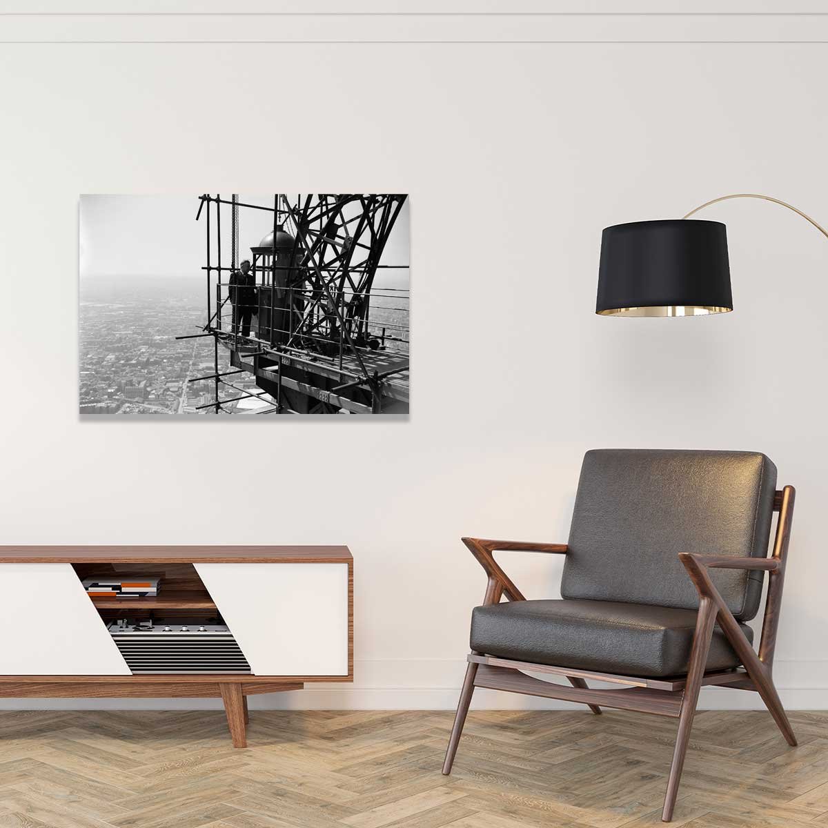 Tableau noir et blanc Antenne sur La Tour Eiffel,1950 tableau alu dibond, HEXOA