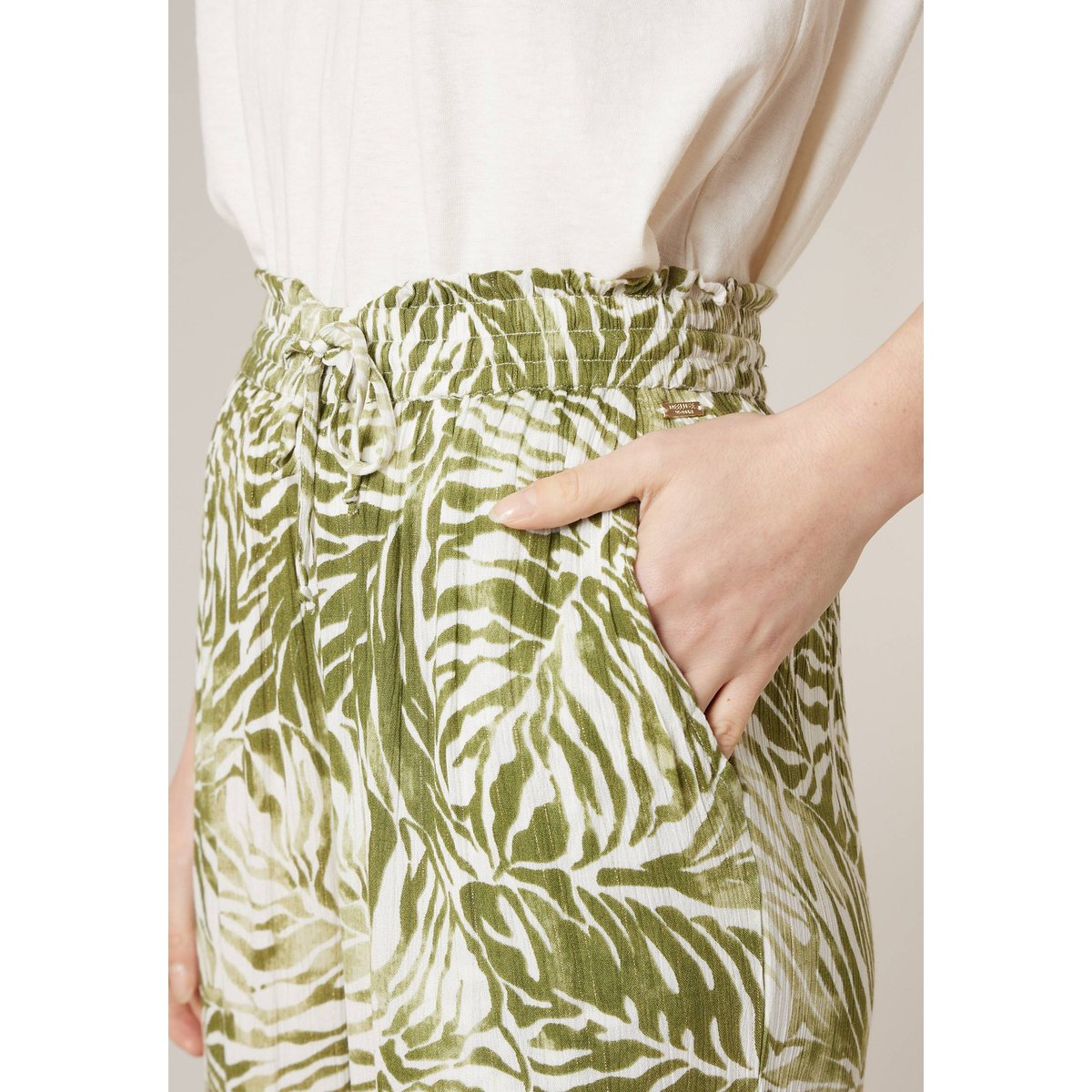 Pantalon large femme imprimé végétal SAMI khaki, DEELUXE