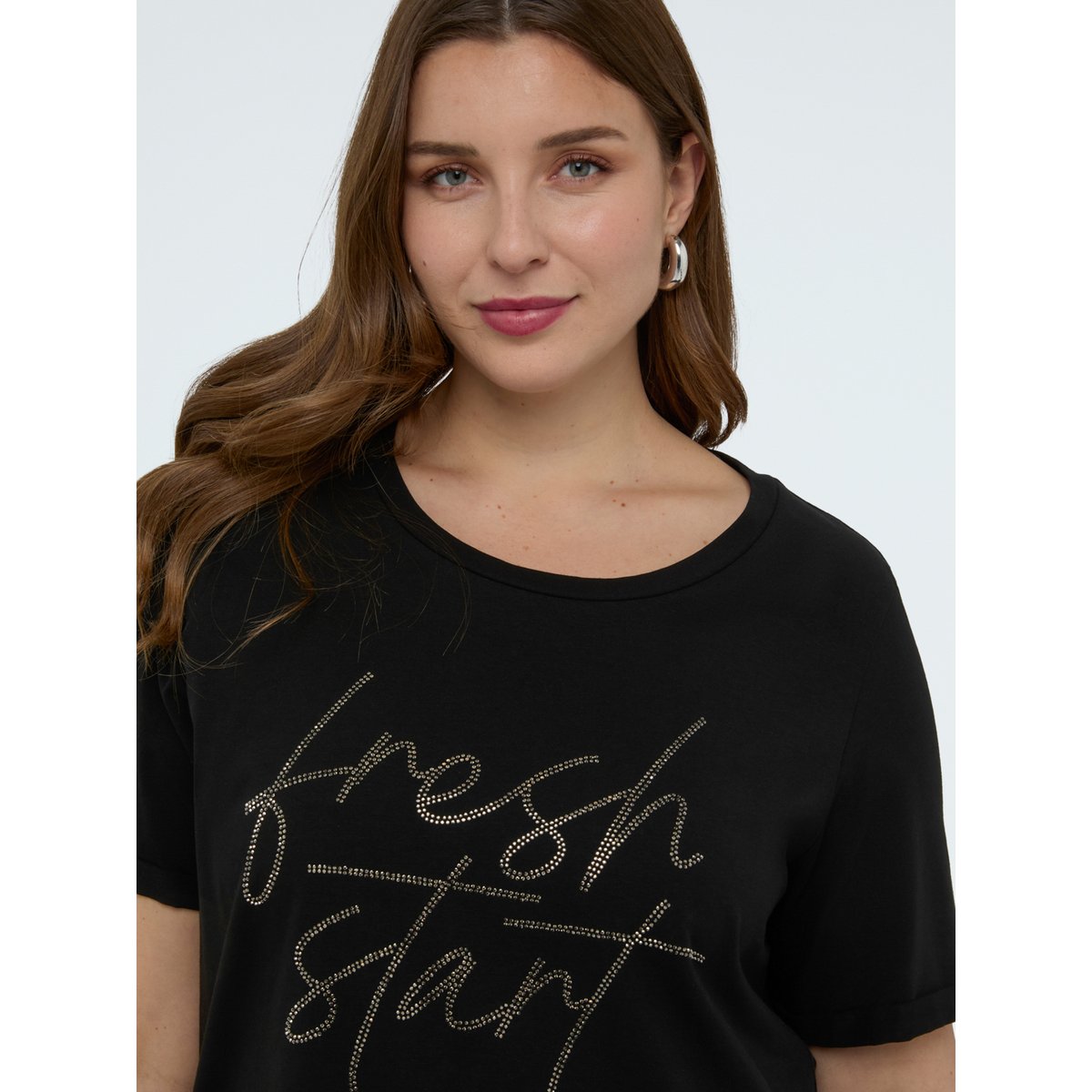 T-shirt avec inscription en strass noir, FIORELLA RUBINO