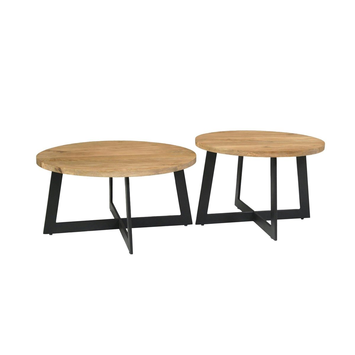 Table basse ronde en bois avec pied en croix (lot de 2) ALMA bois naturel, PIER IMPORT