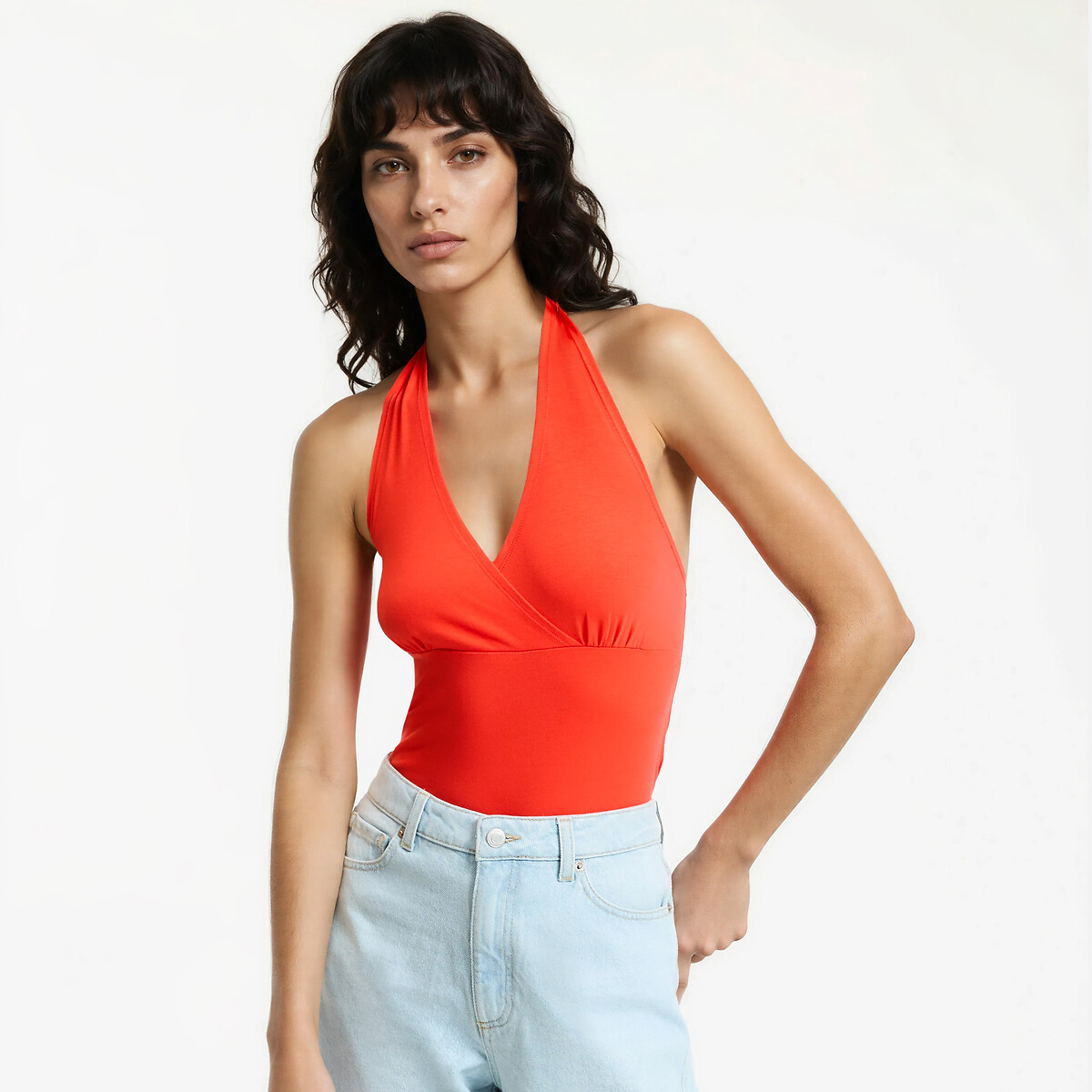 Jersey Crossover Neck Vest Top grenadine red, LA REDOUTE COLLECTIONS