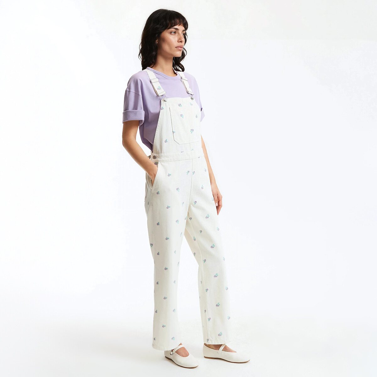 Salopette brodée fleurs, pur coton ivoire brodé, LA REDOUTE COLLECTIONS