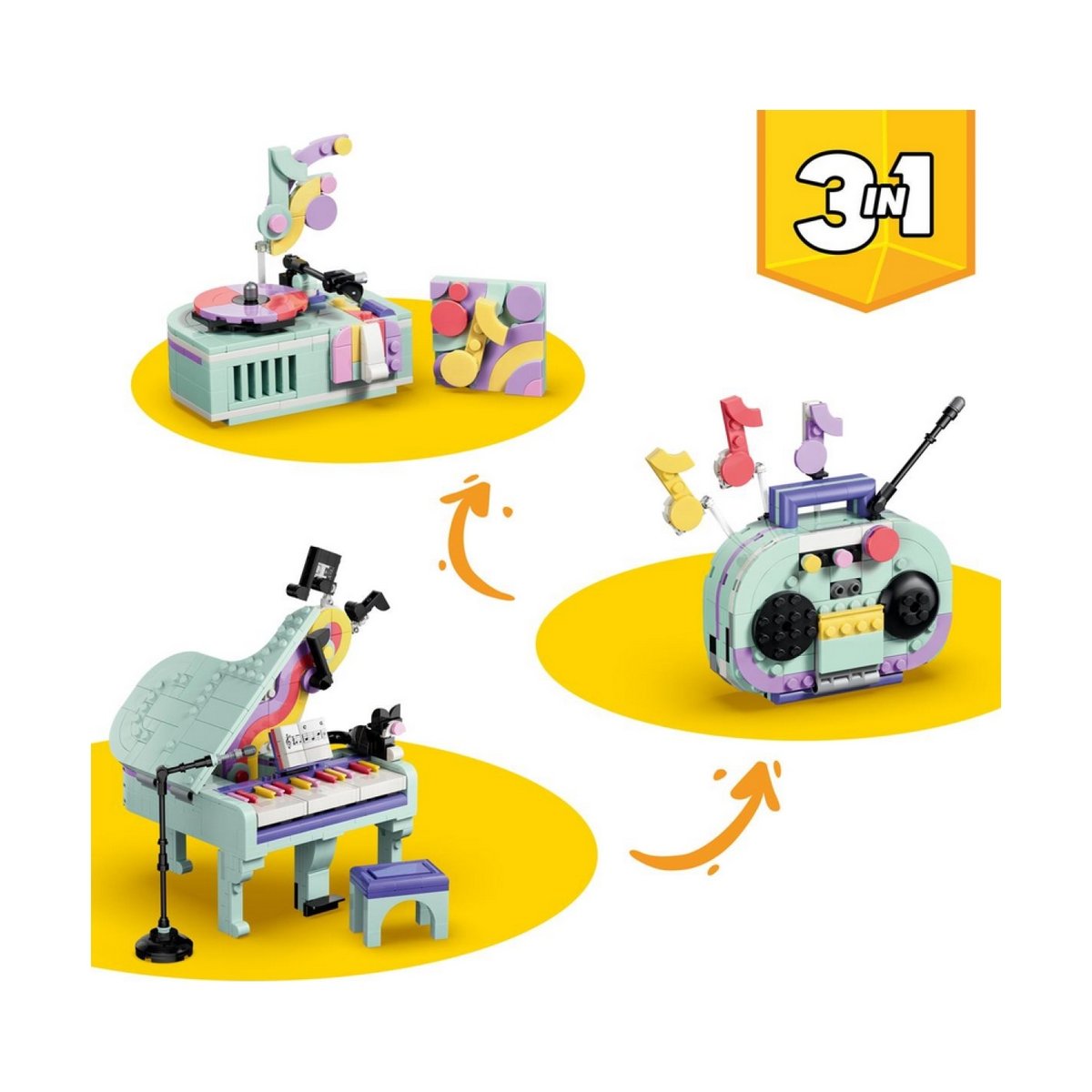 Creator 3 en1 Décoration musicale piano et chat multicolore, LEGO