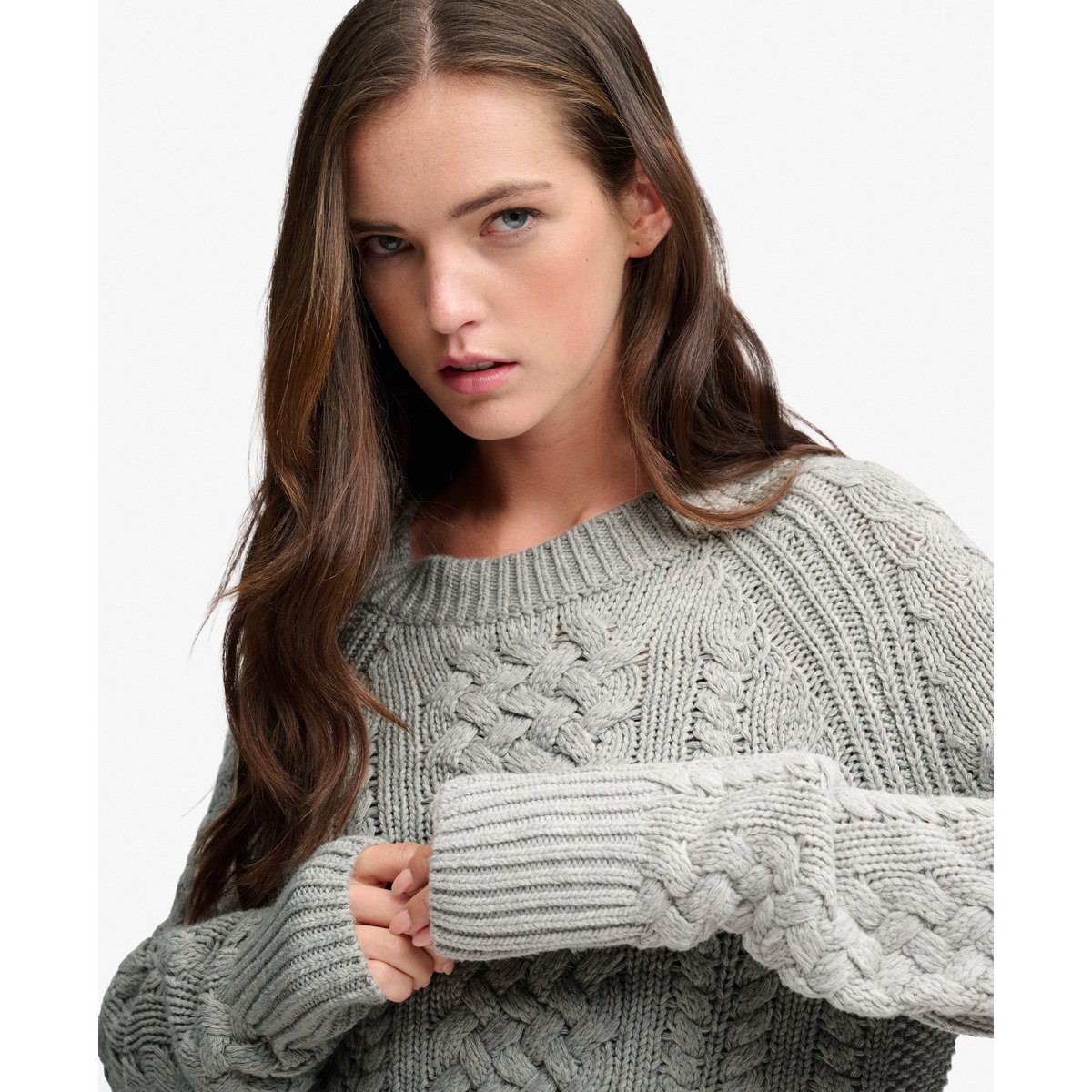Pull en maille mélangée en laine gris chiné, SUPERDRY