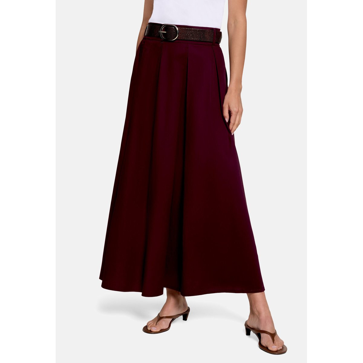 Jupe en coton à ceinture dark aubergine, ZERO