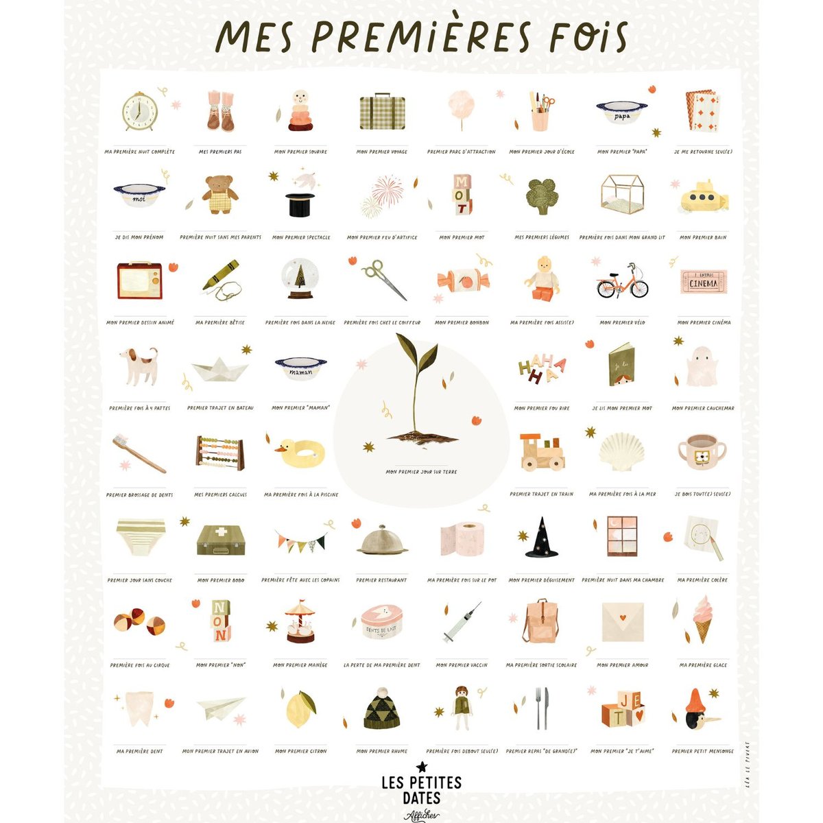 Affiche Mes Premières Fois beige, vert, LES PETITES DATES 