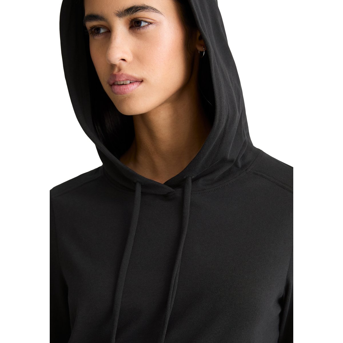 Longsleeve à capuche relaxed en single jersey doux noir, MARC O’POLO DENIM