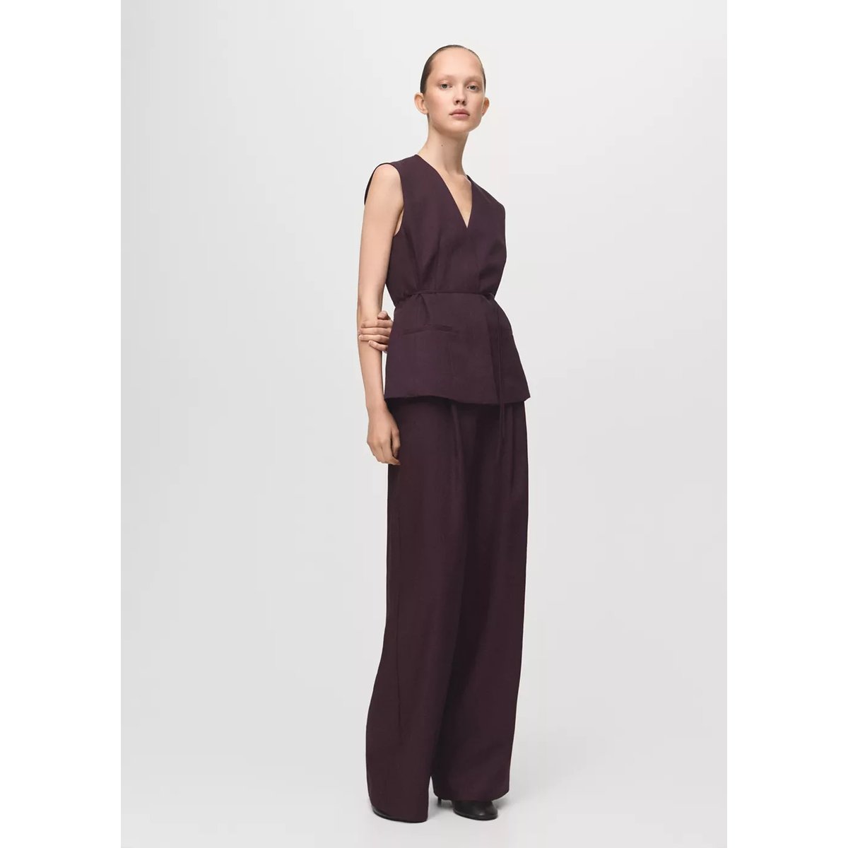 Pantalon de costume palazzo bordeaux, MANGO
