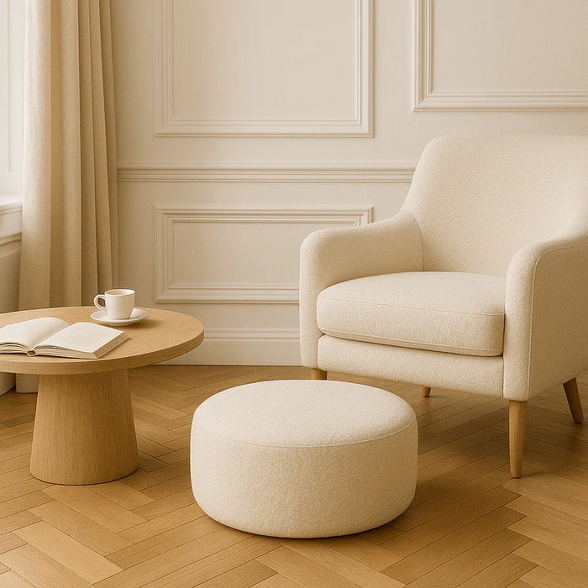 Coussin de sol rond en bouclette BOUCLE blanc, MEOW BABY