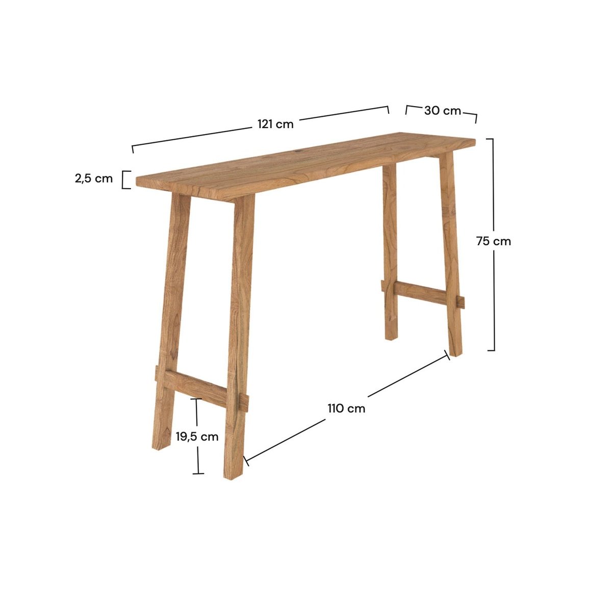 Console Cahya en bois de teck recyclé - CAHYA bois clair, MAISON PAVANE