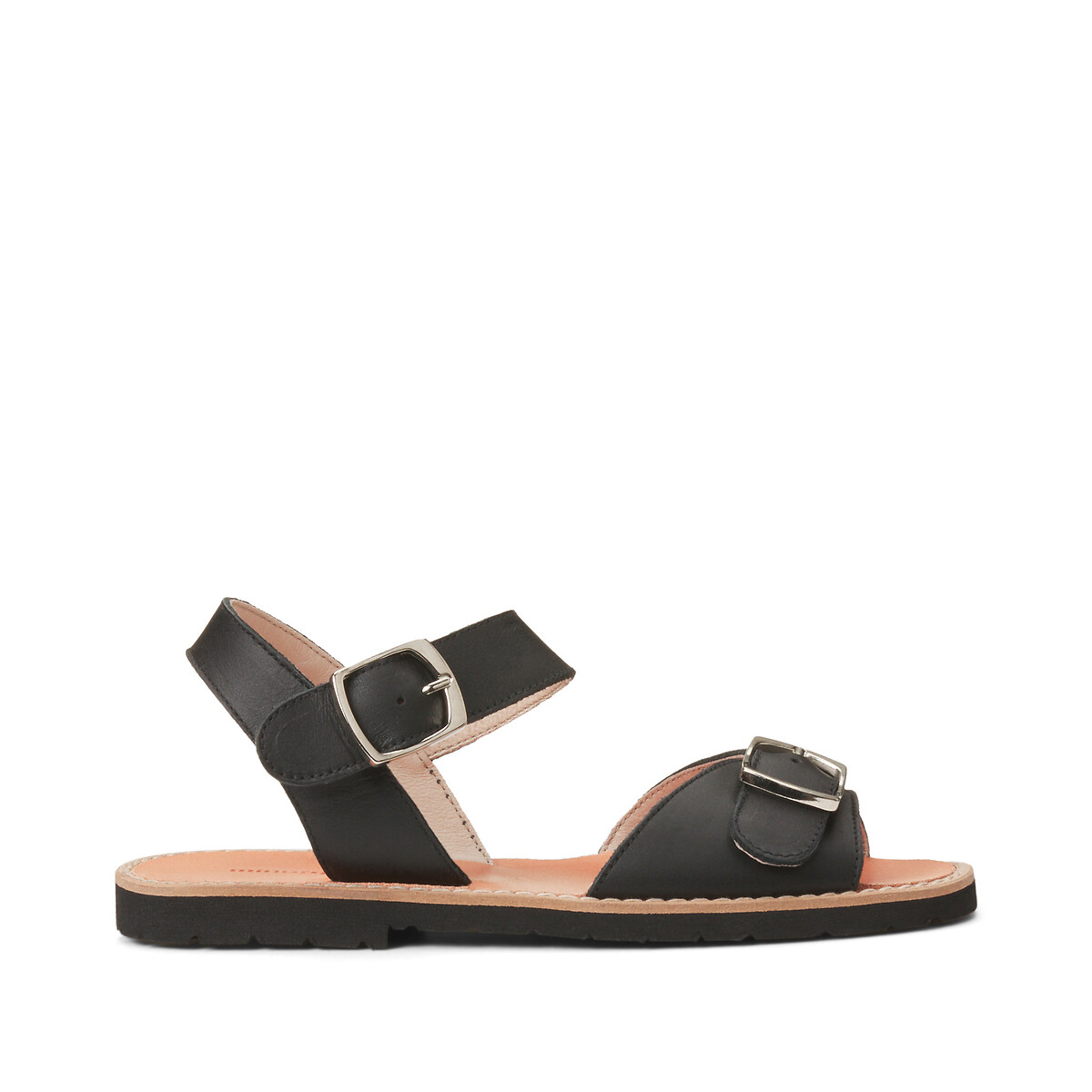 Sandales en cuir talon plat AVARCA BOUCLE LEOPARD noir, MINORQUINES