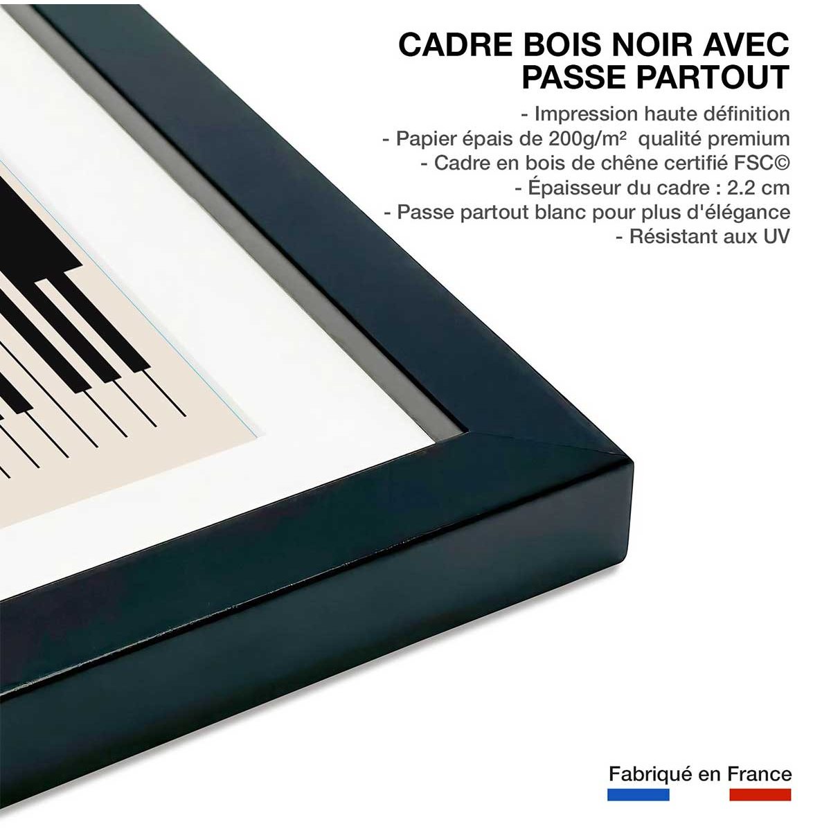 Poster new york jazz night affiche + cadre en bois - noir, HEXOA