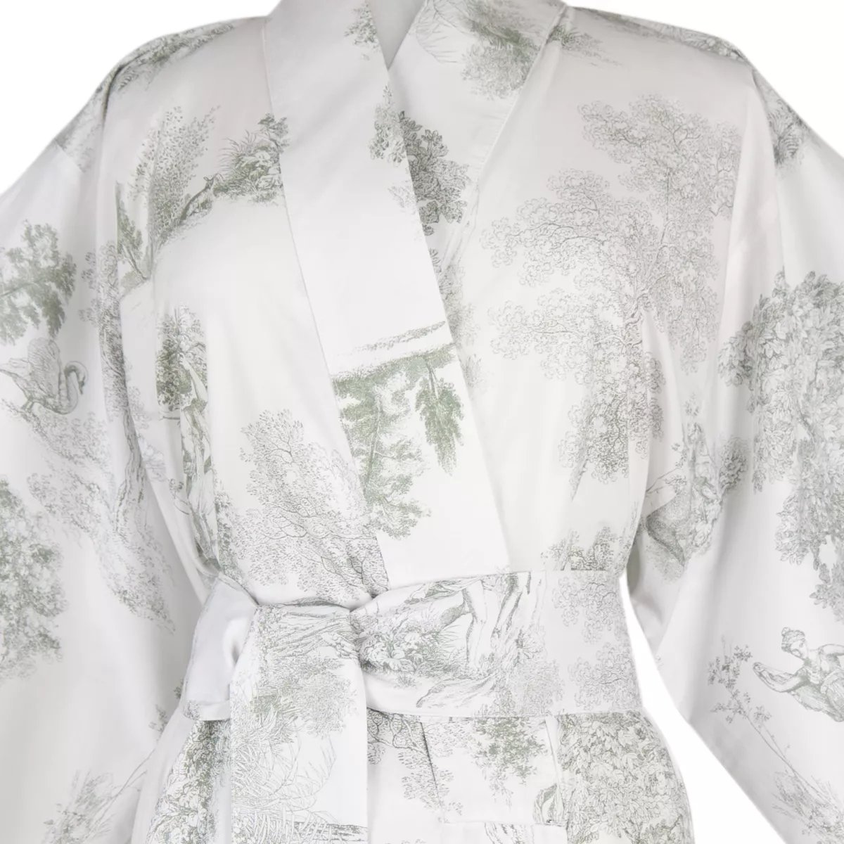 Kimono long percale de coton POESIE verde, GARNIER THIEBAUT
