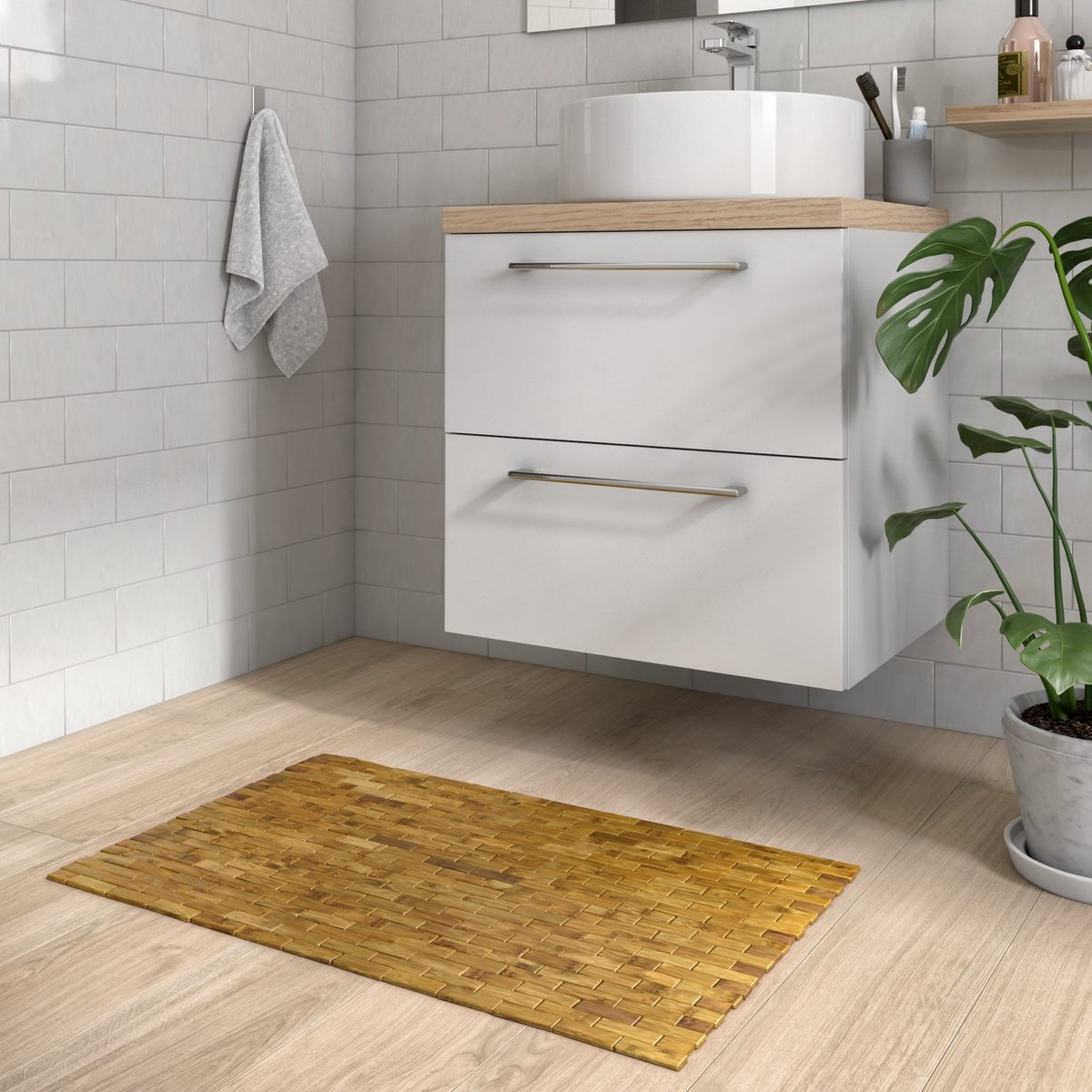 Tapis de bain en bambou, DOMINO marron, SENSEA