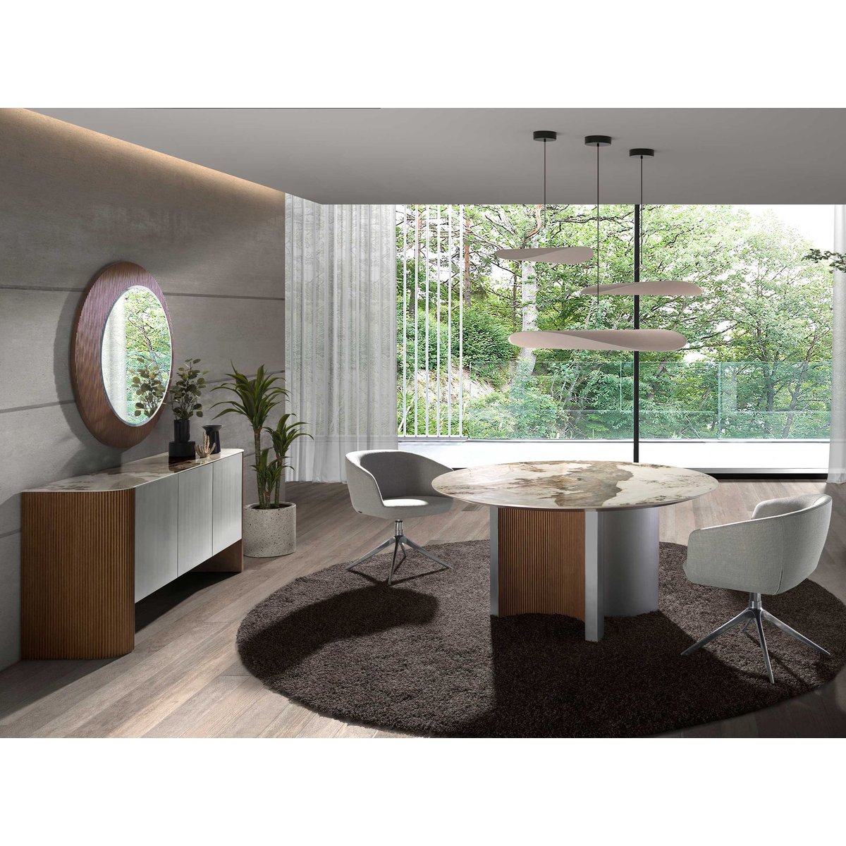 Buffet en bois argenté, noyer et plateau en marbre de porcelaine blanc | noyer | argent, ANGEL CERDA