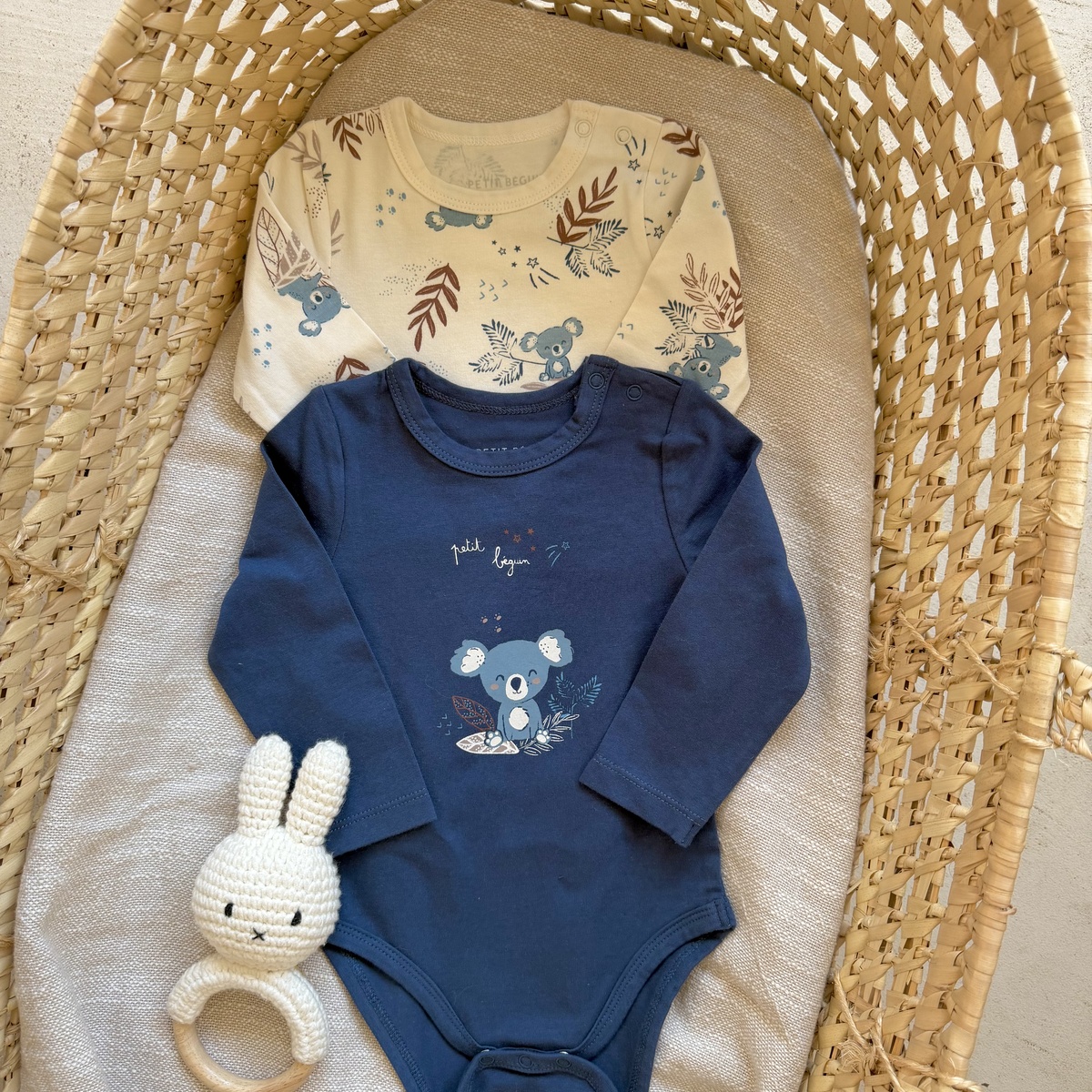 Lot de 2 bodies bébé manches longues Mathéo bleu, PETIT BEGUIN