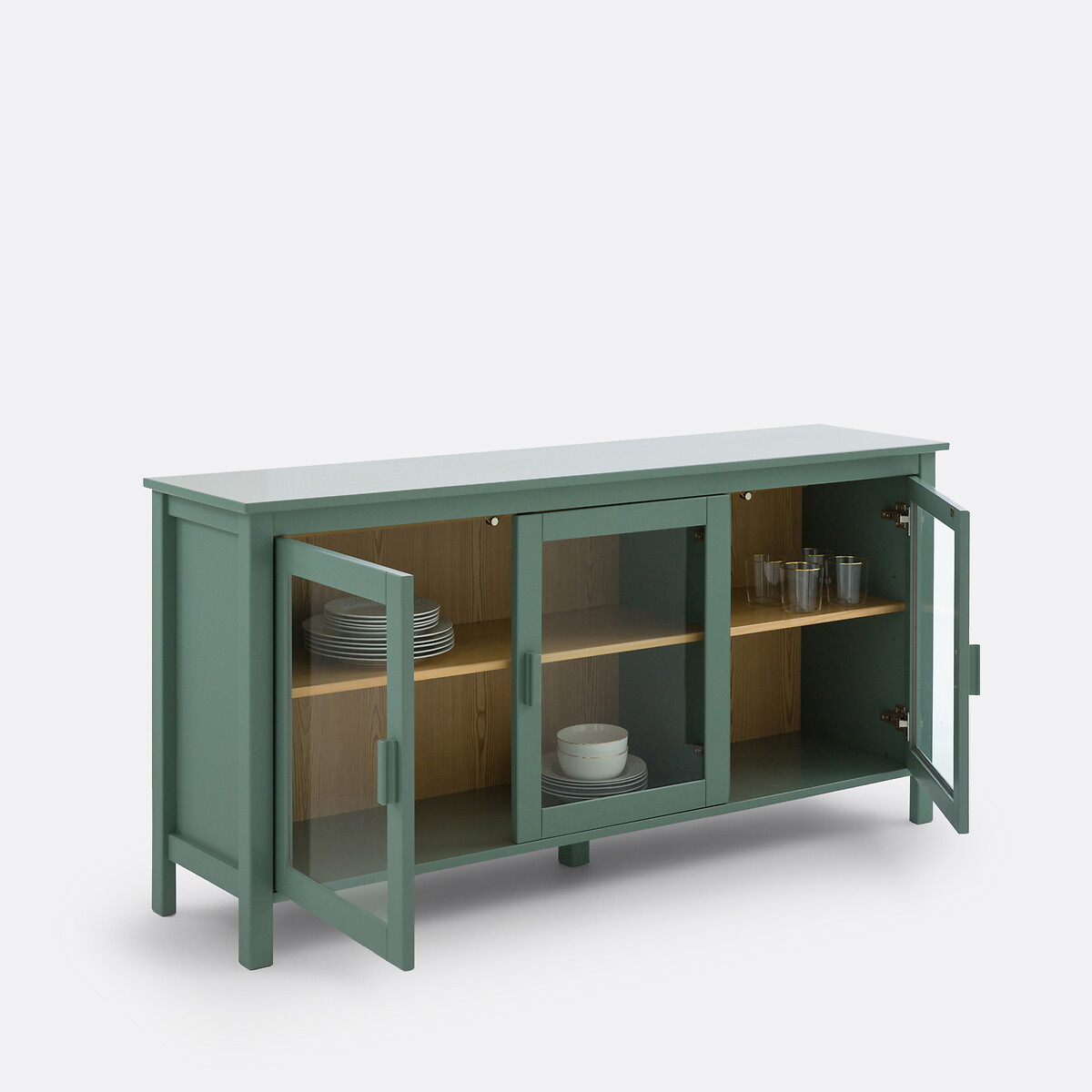 Vitrine basse 3 portes, en pin et MDF, longueur 160 cm, ALVINA vert eucalyptus, LA REDOUTE INTERIEURS