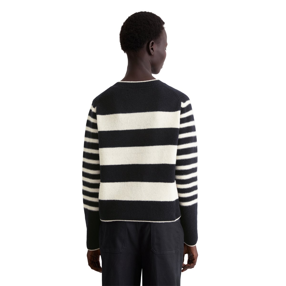 Pull à rayures regular en laine d'agneau moelleuse bleu foncé, MARC O'POLO