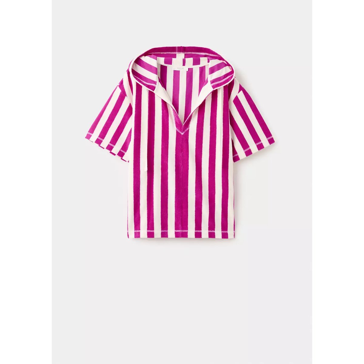 Sweat en coton bouclette à rayures fuchsia, MANGO