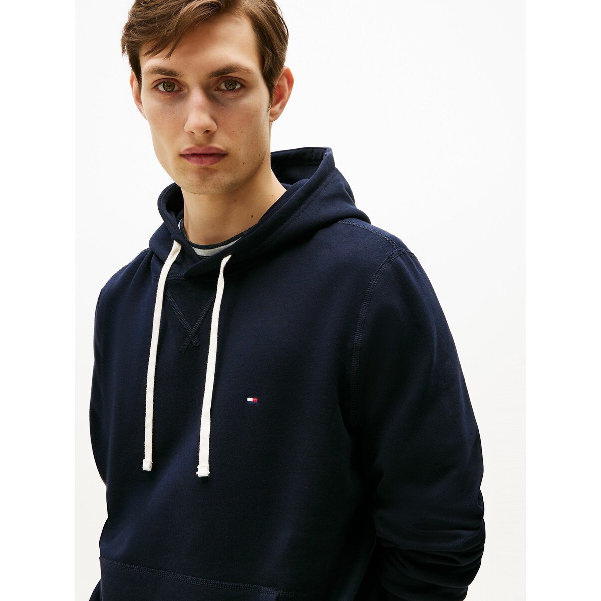 Fleece sweater met kap en trekkoord marineblauw, TOMMY HILFIGER