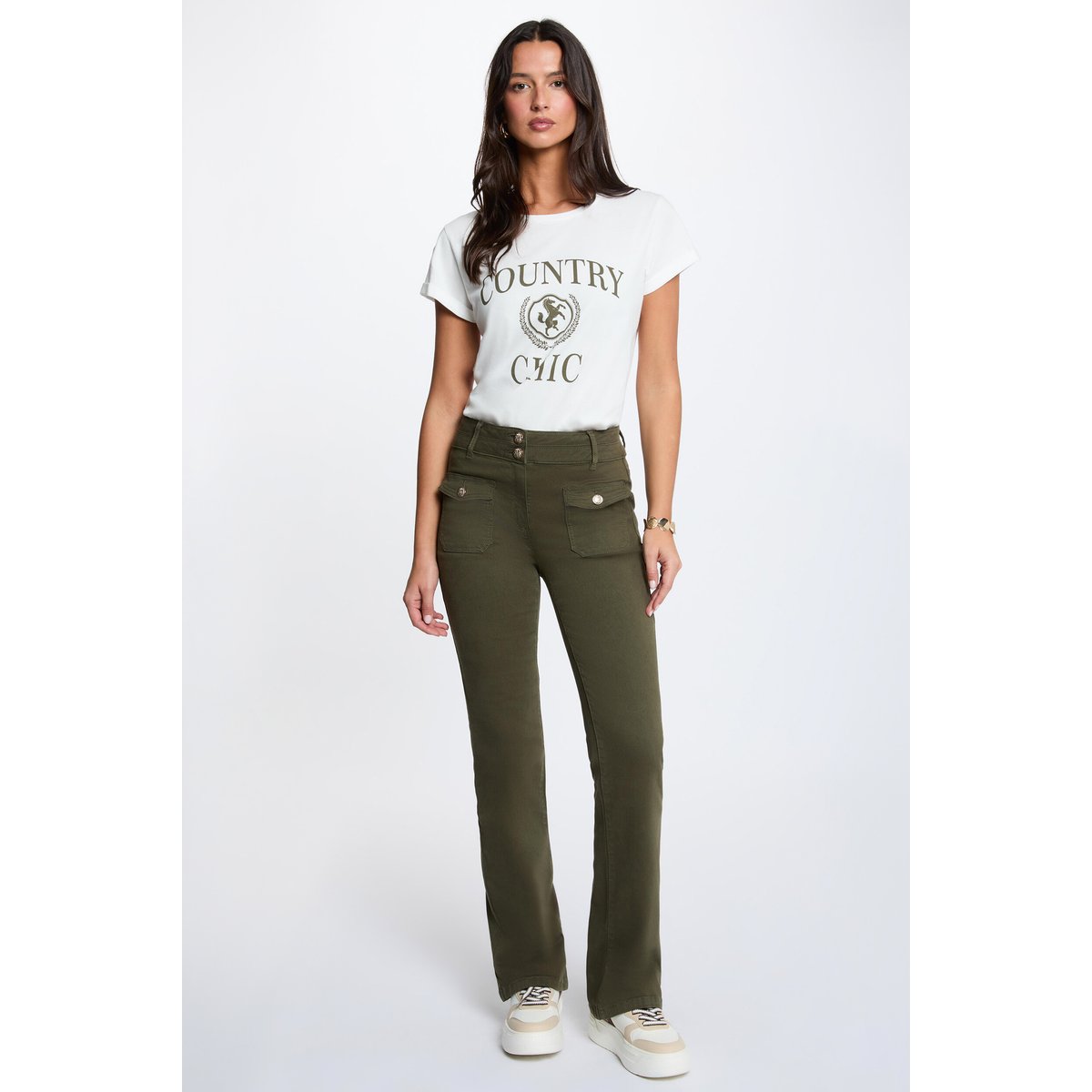 Pantalon bootcut vert kaki, MORGAN
