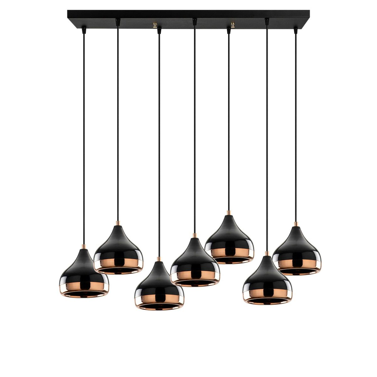 Suspension de table noire & cuivre, 7 abat-jour SILE noir, PIER IMPORT
