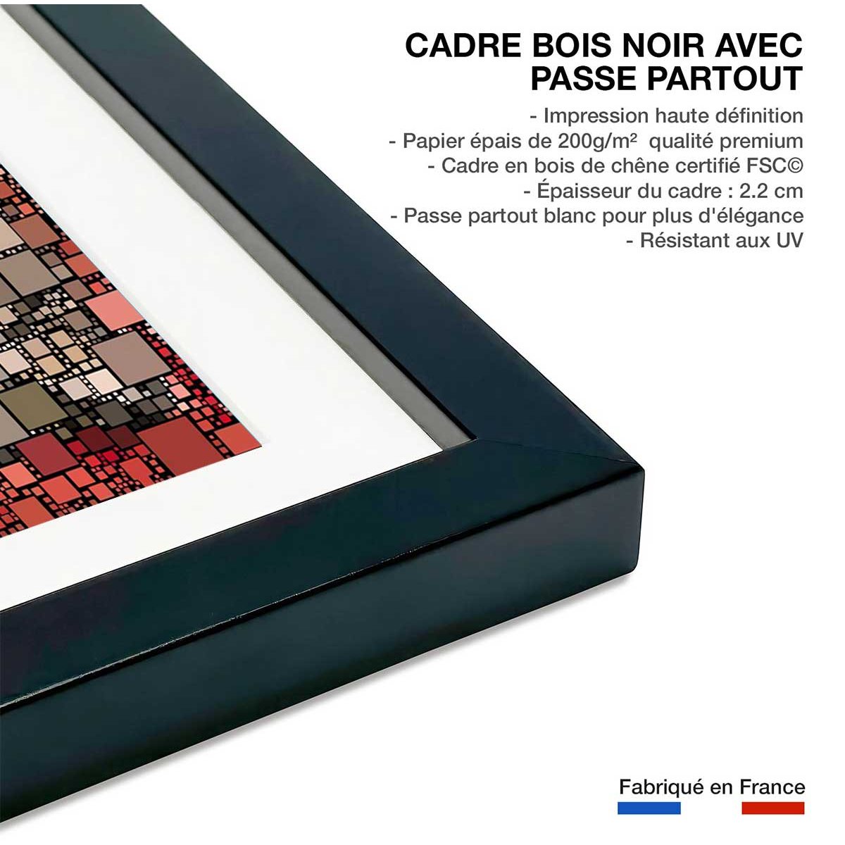 Affiche vitraux king's college affiche + cadre en bois - noir, HEXOA