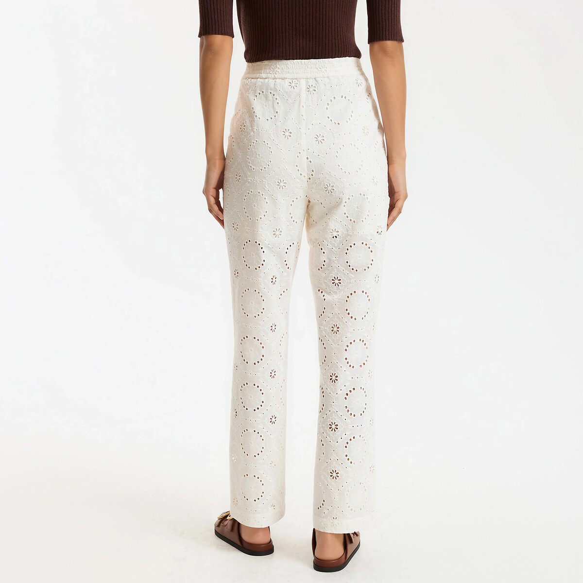 Broderie Anglaise Straight Trousers ivory, LA REDOUTE COLLECTIONS