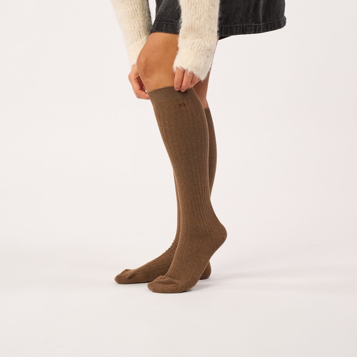 Chaussettes en coton peigné HAUTES marron, BILLYBELT