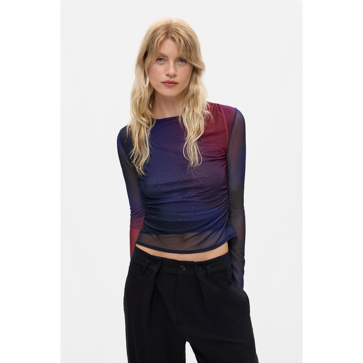 T-shirt drapé en tulle bleu, DESIGUAL