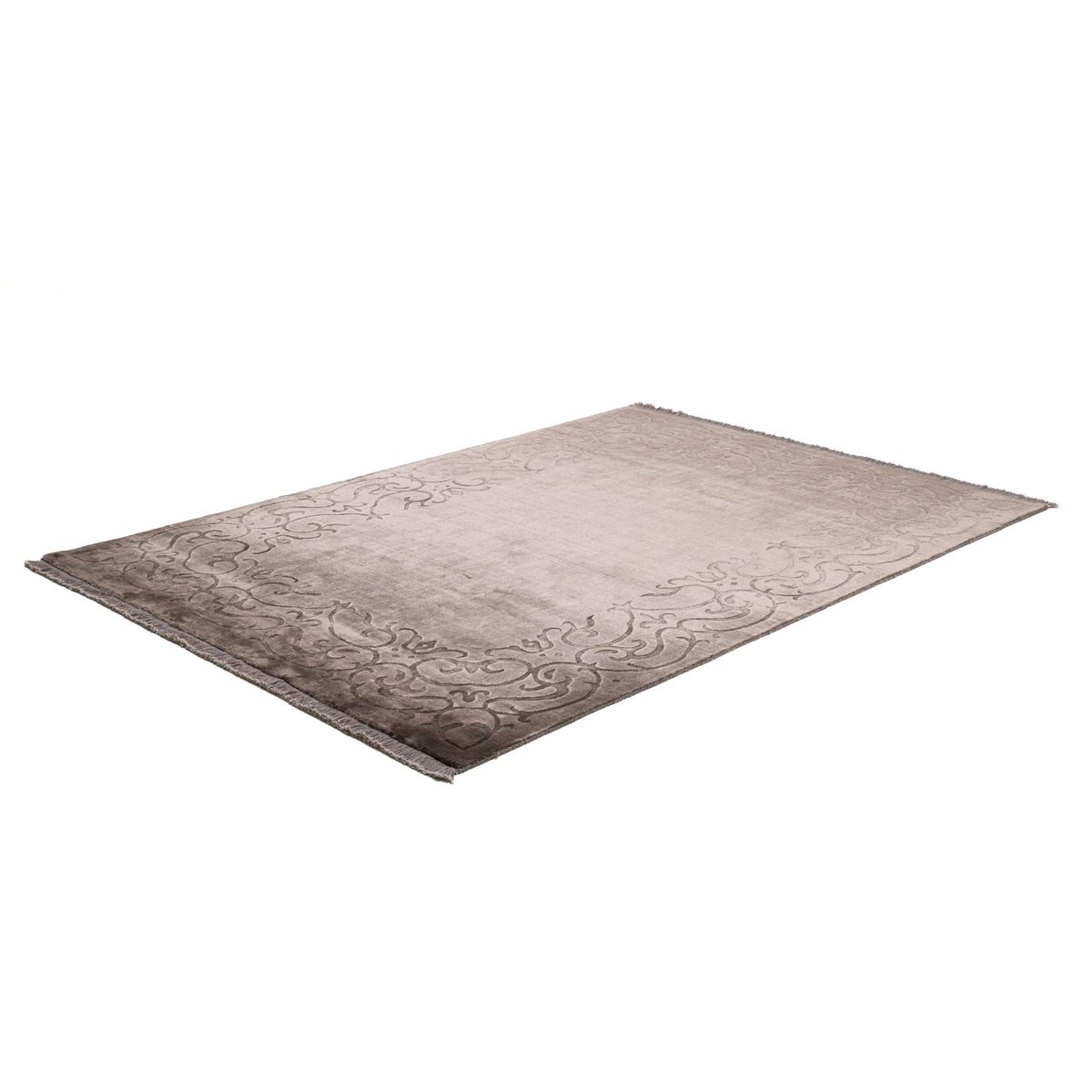 Tapis tissé main en viscose et laine vierge marron, THEKO
