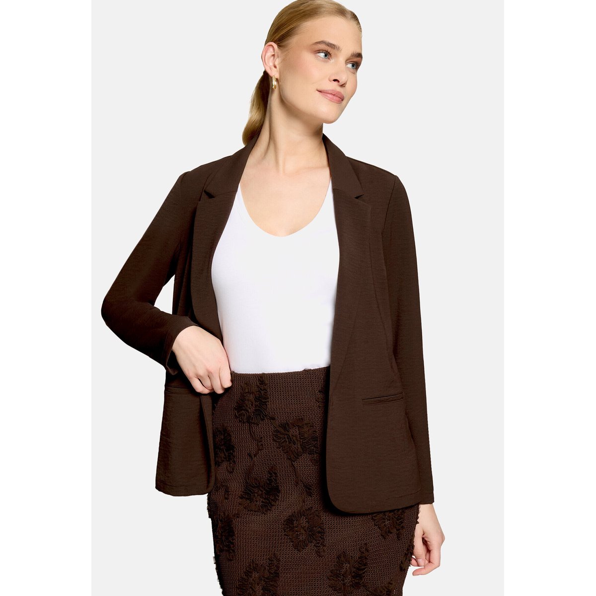 Blazer casual de coupe droite chocolate plum, ZERO
