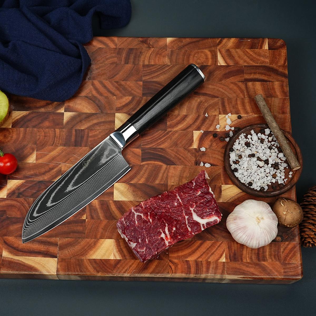 Couteau santoku noir damas 29cm avec étui - "Core" couleur unique, LAGUIOLE CUISSON