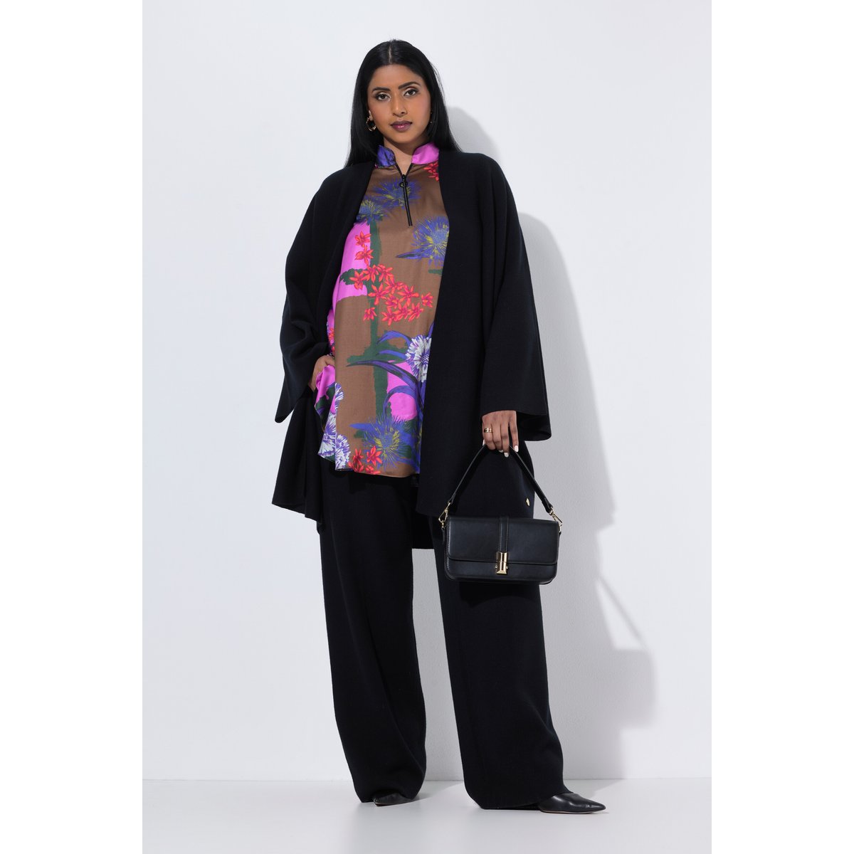 Cardigan, coupe oversize sans fermeture noir, ULLA POPKEN