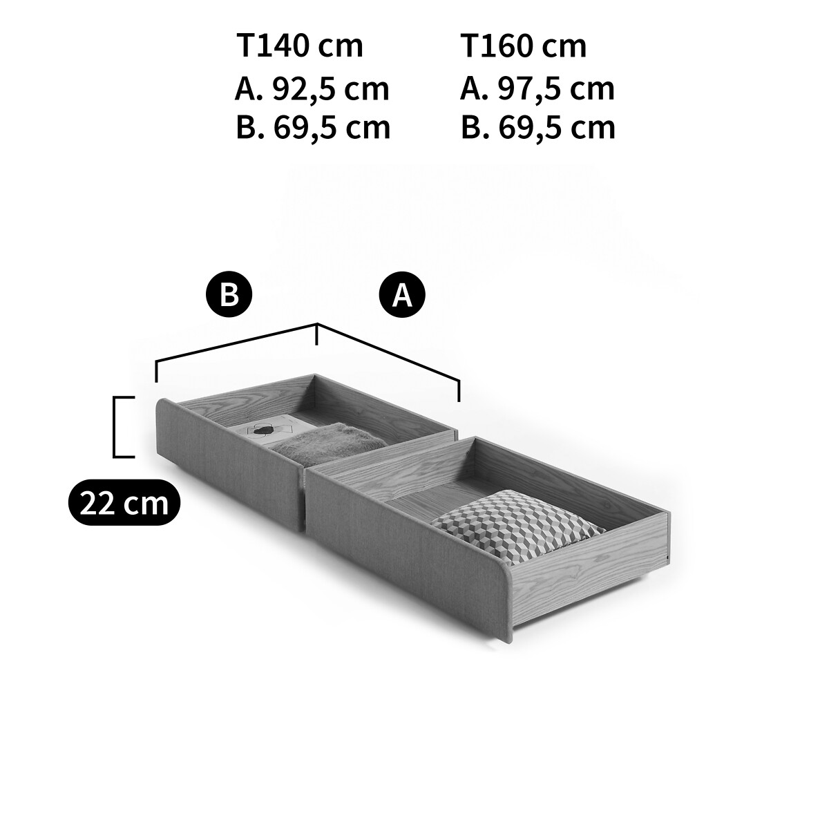 Lote de 2 cajones para organización para la cama Elori beige              , LA REDOUTE INTERIEURS