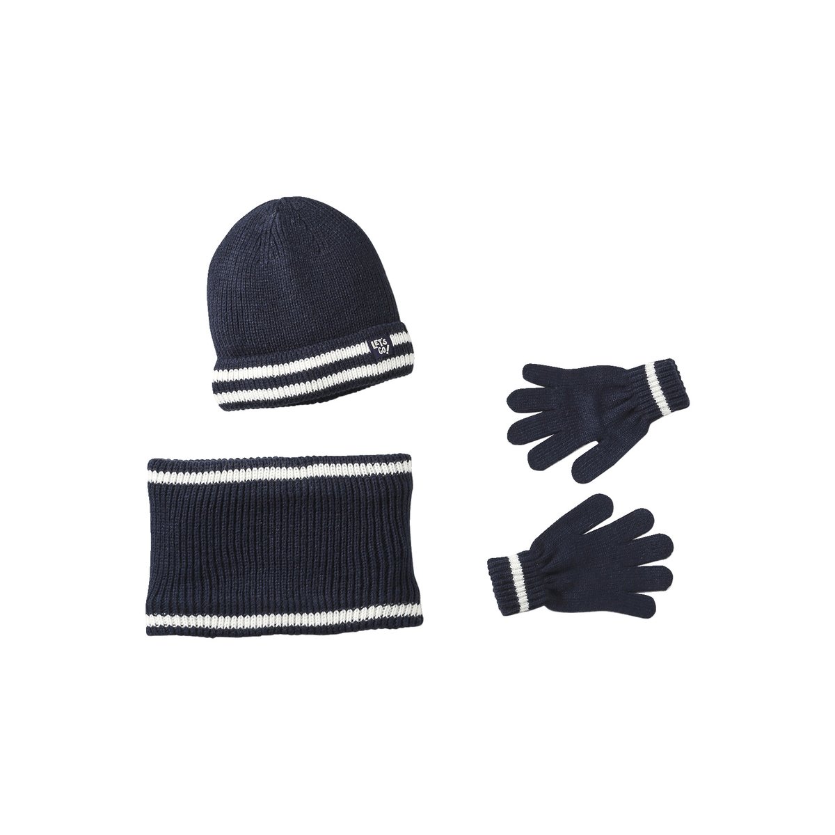 Ensemble bonnet, snood et gants bleu nuit, VERTBAUDET
