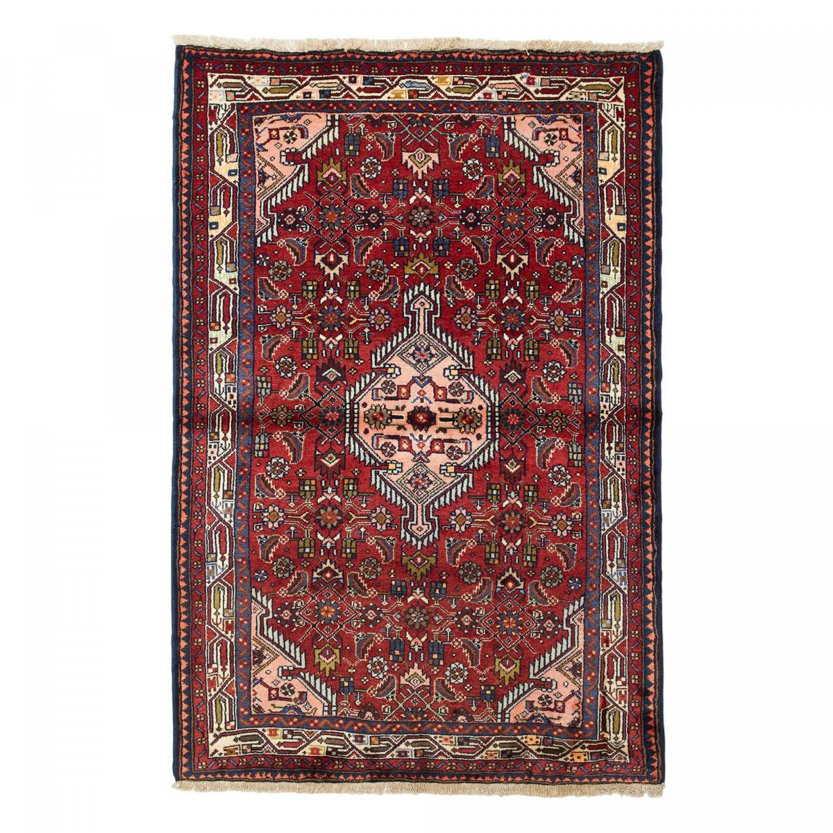 Tapis d'orient au motif oriental, noué à la main, HAMADAN 12 rouge, beige, bleu, UN AMOUR DE TAPIS