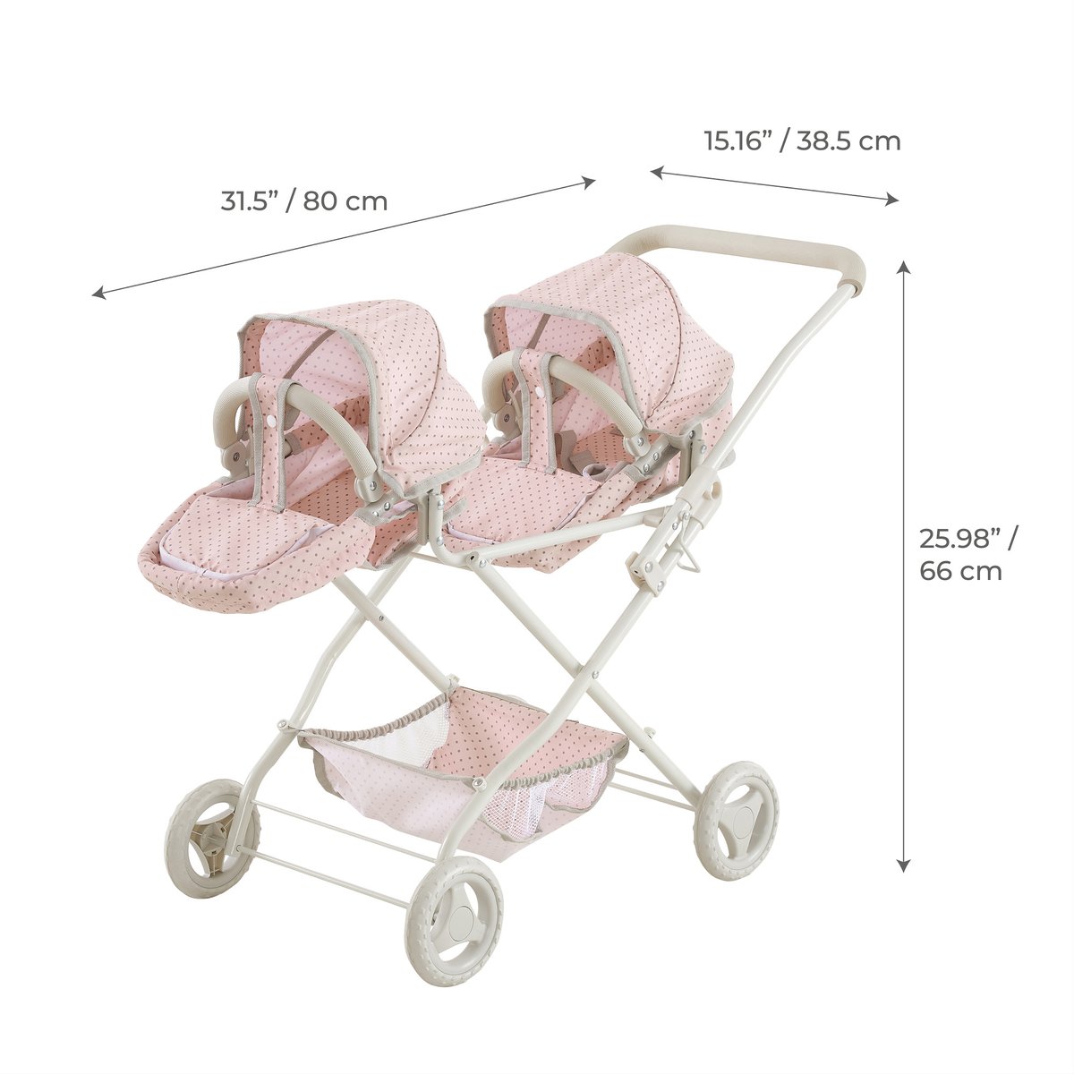 Poussette double poupée 2-en-1, Rose rose, TEAMSON KIDS