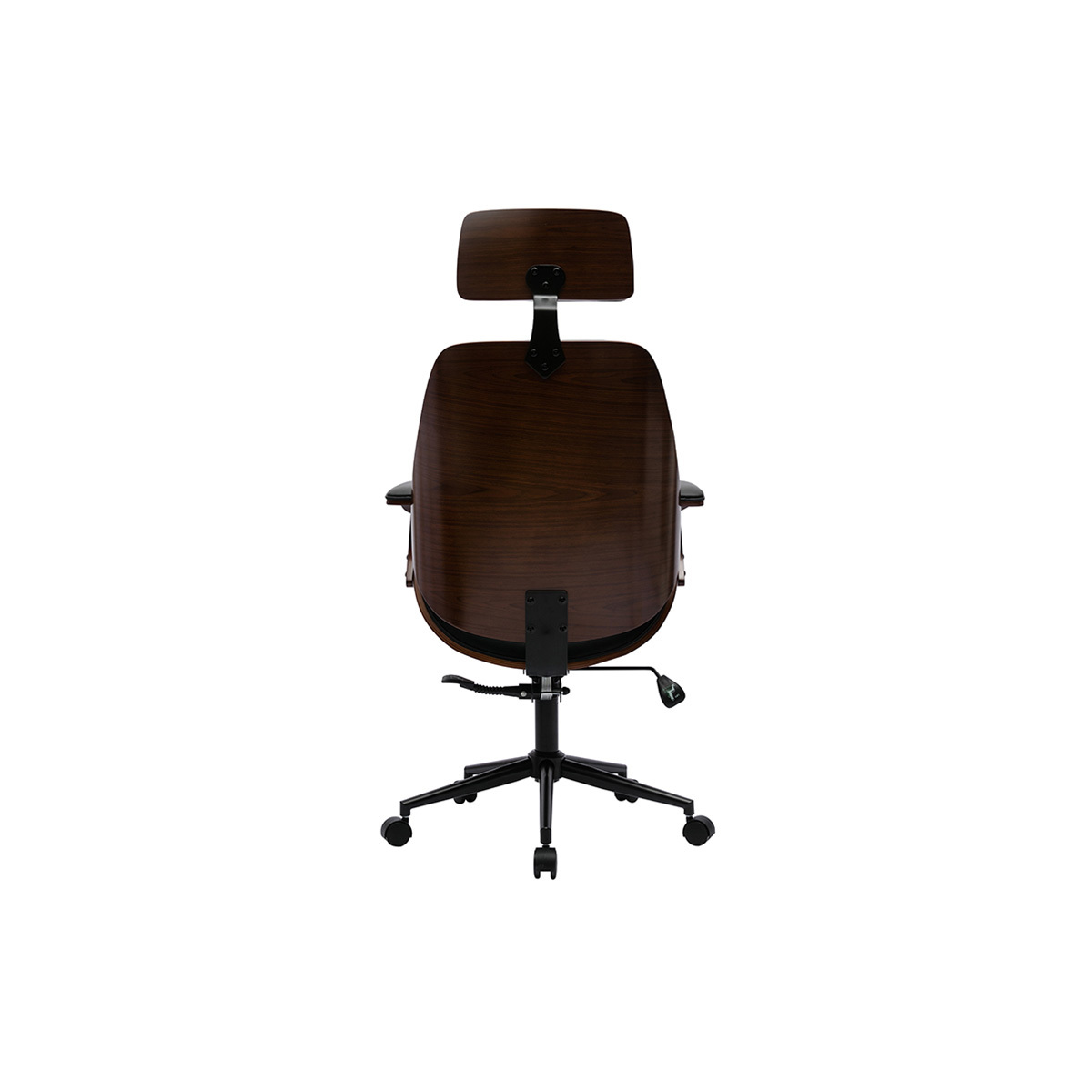 Fauteuil de bureau de direction design en tissu gris, bois clair et acier chromé MUSK noir, MILIBOO