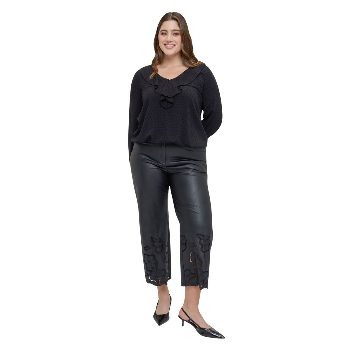 Blouse à pois avec volant violet, FIORELLA RUBINO