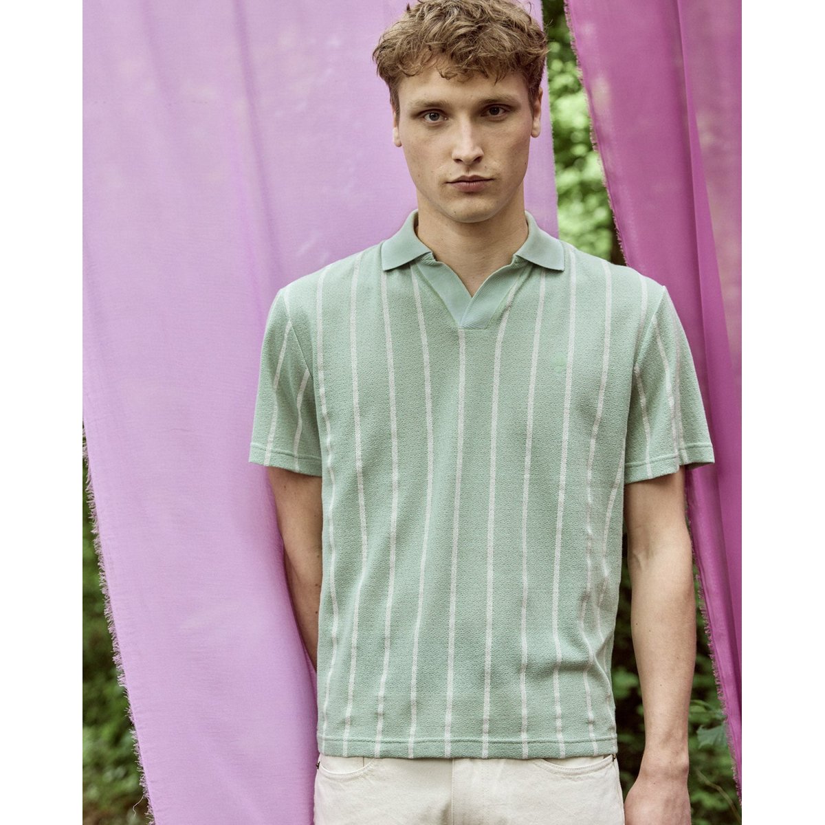 Polo BLACHE vert clair et écru, FAGUO