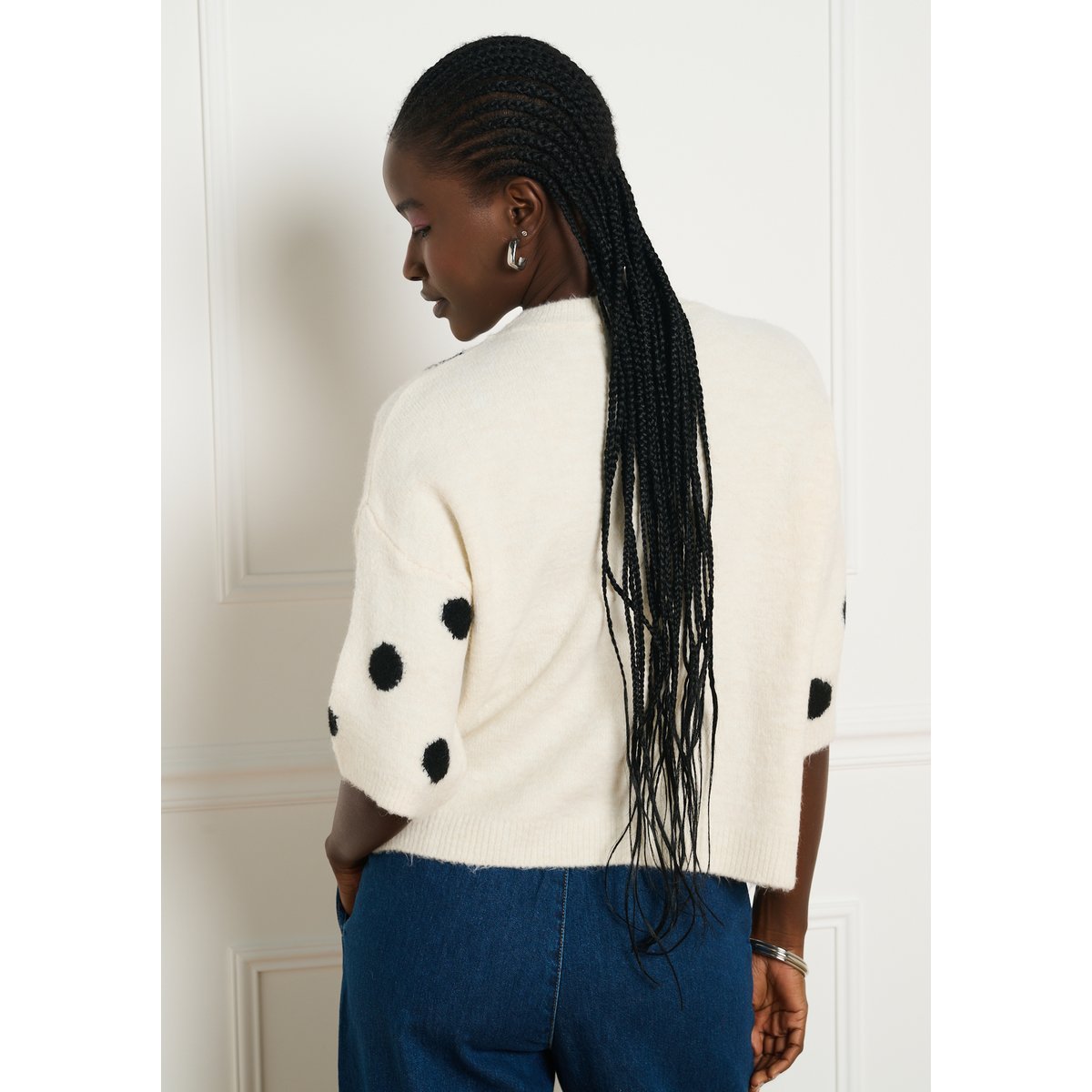 Pull jacquard à pois blanc vanille, LOLALIZA