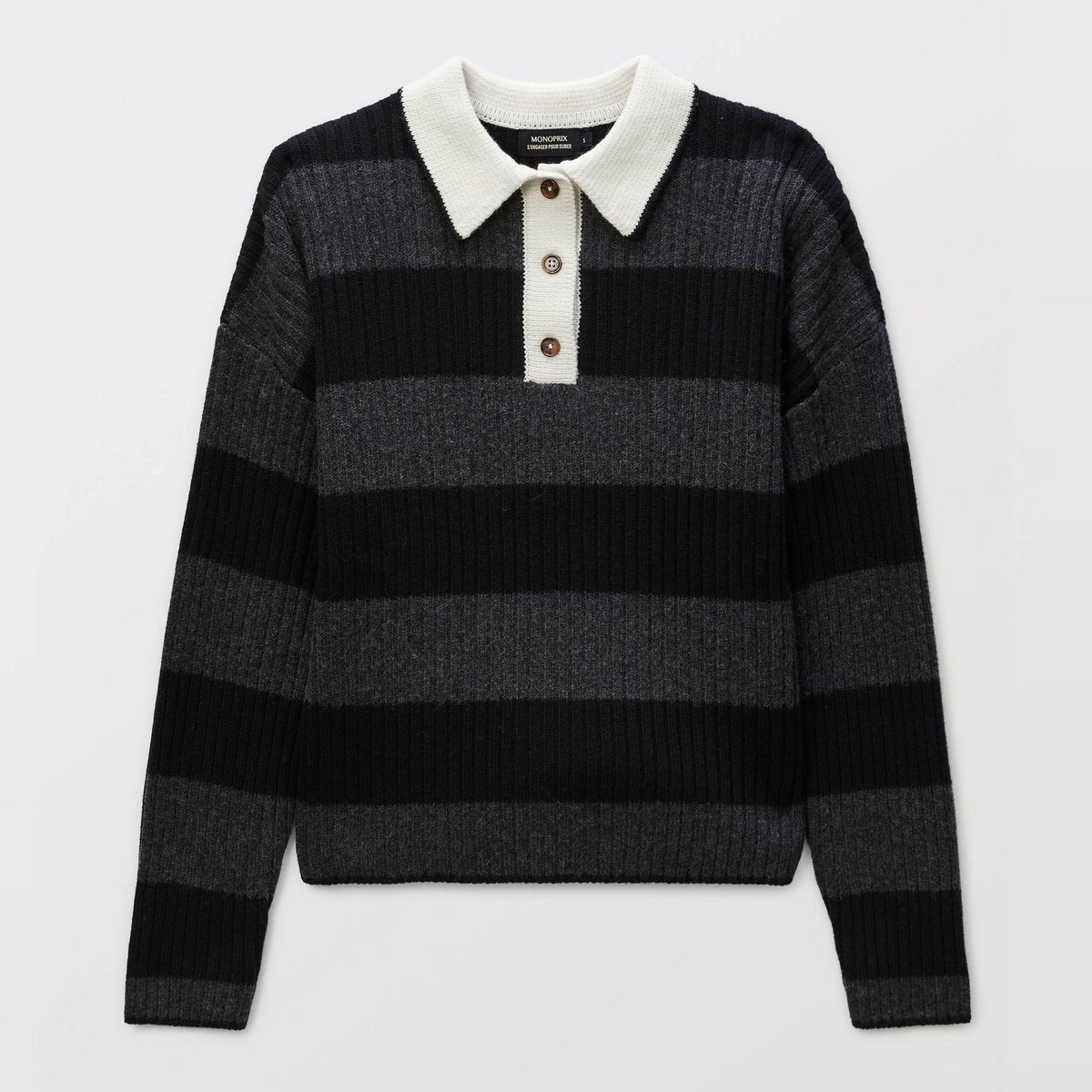 Polo rayé contenant de la laine requin, MONOPRIX