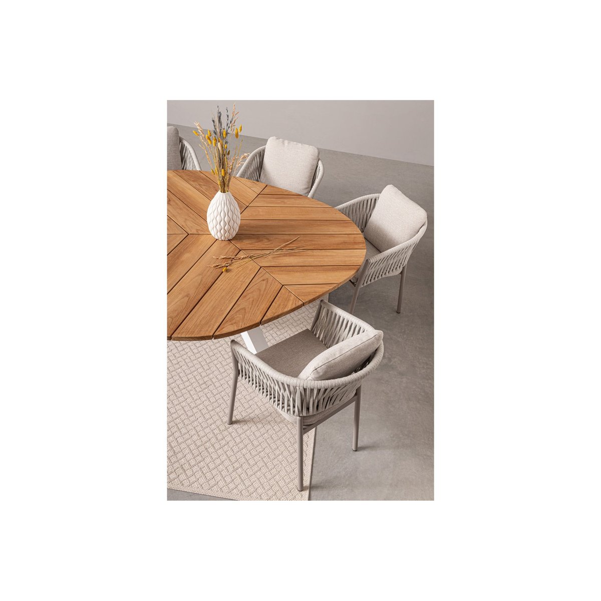 Table de jardin forme galet en teck et aluminium L160 - CAP FERRET blanc, HELLIN, DEPUIS 1862