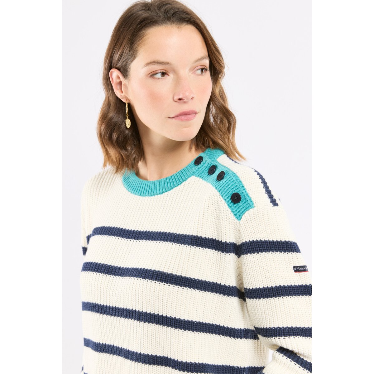 Pull marin ROUTE DU RHUM blanc/ marine deep/ pool b, ARMOR-LUX