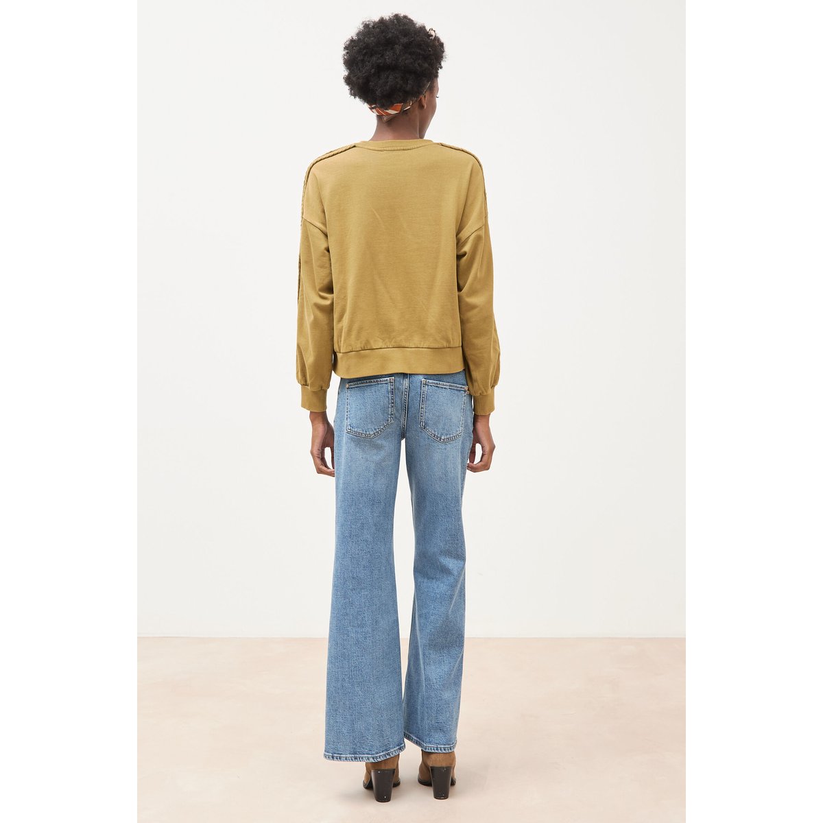 Sweat droit en coton manches longues camel, BONOBO